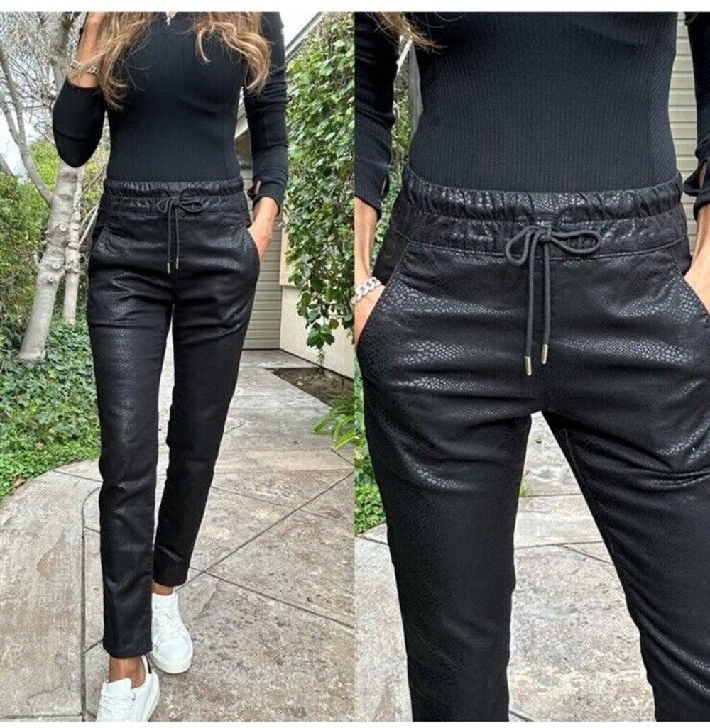 Bevy Flog Sz 30 Shely Drawstring Pants in Black Snake